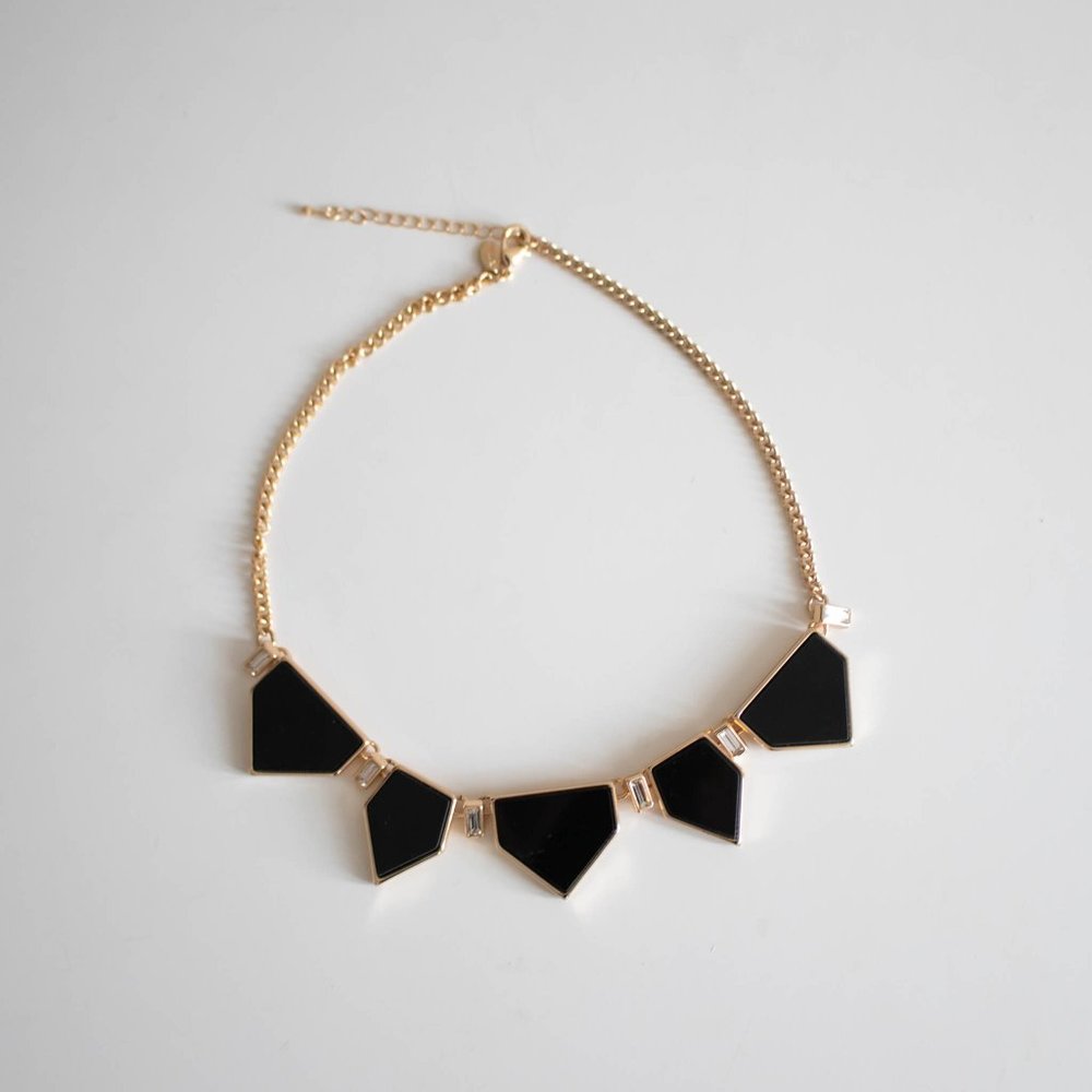 EXPRESS Black and Gold Tone Pentagram Panel Necklace